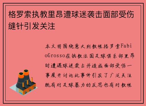 格罗索执教里昂遭球迷袭击面部受伤缝针引发关注 格罗索执教里昂遭球迷袭击面部受伤缝针引发关注