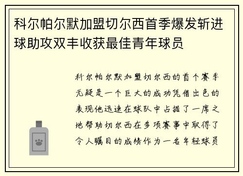 科尔帕尔默加盟切尔西首季爆发斩进球助攻双丰收获最佳青年球员 科尔帕尔默加盟切尔西首季爆发斩进球助攻双丰收获最佳青年球员